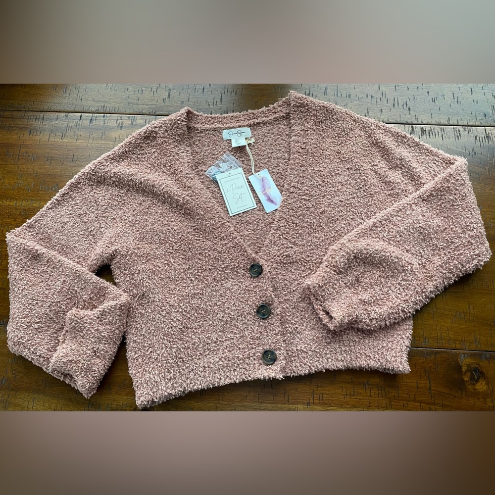 •NWT•Jessica Simpson Cropped Button Teddy Sweater Cardigan - Picture 5 of 9